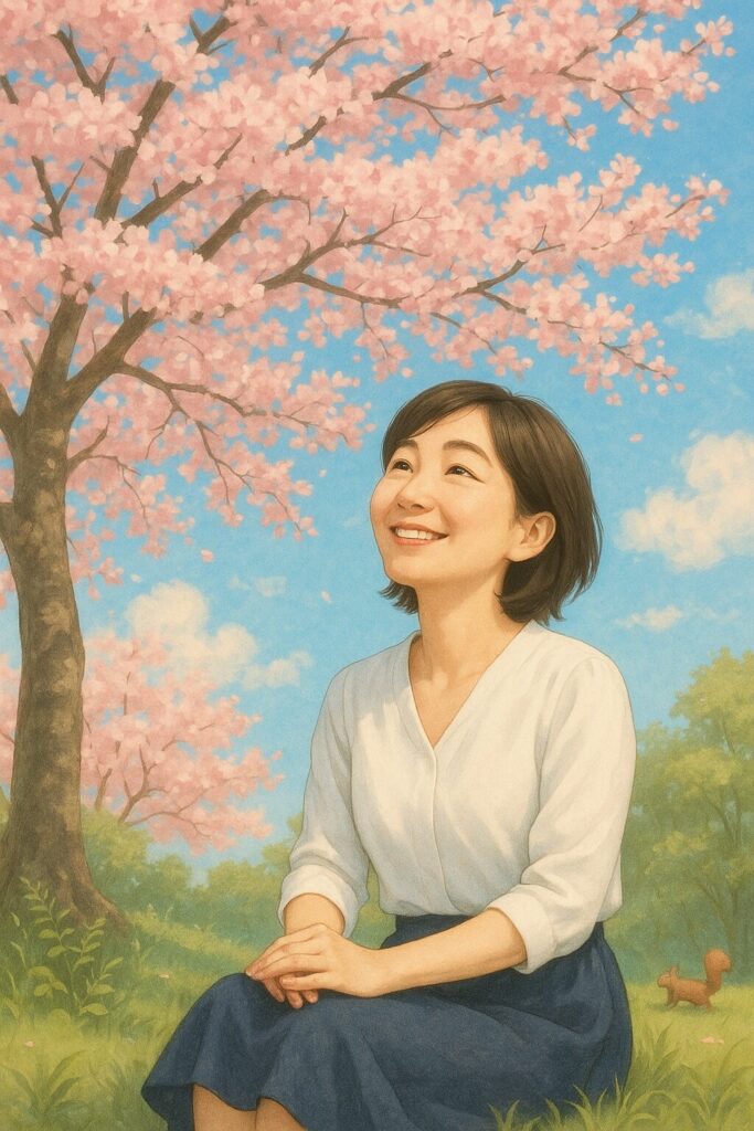 桜の木の下で微笑む50代女性のプロフィール写真