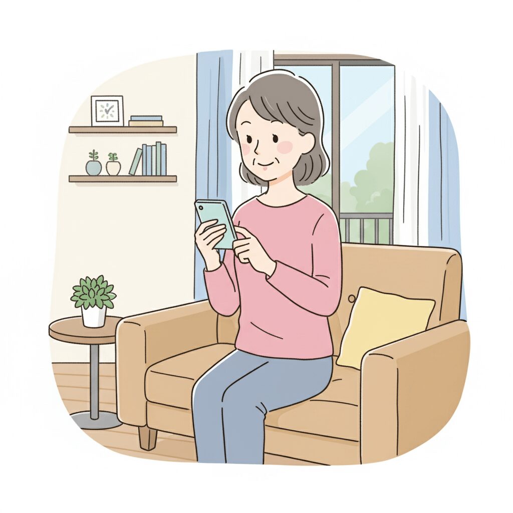 見守りプラスアイシルで家族がスマートフォンから親の様子を確認しているイメージ